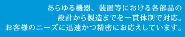 あらゆる機器、装置等における各部品の設計から製造までを一貫体制で対応。お客様のニーズに迅速かつ精密にお応えしています。